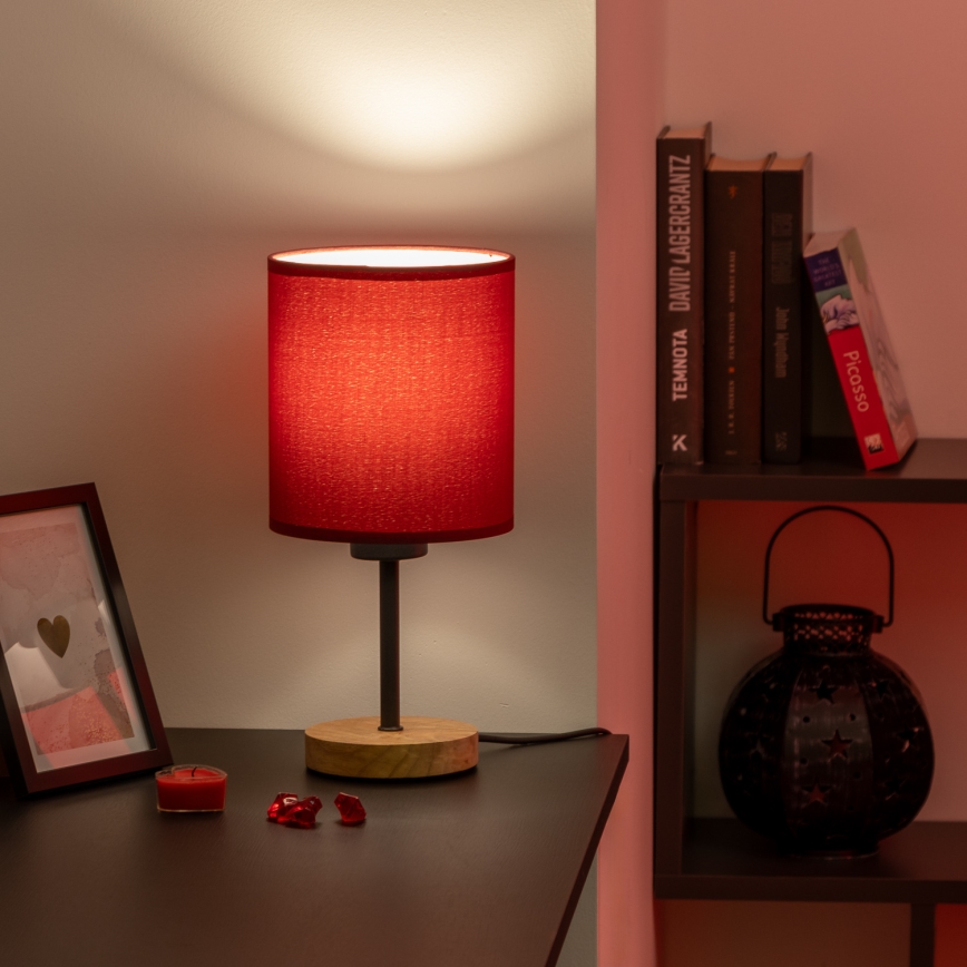 Brilagi - Namizna svetilka NUBILA WOOD 1xE27/25W/230V hrast/Pompejanec rdeča