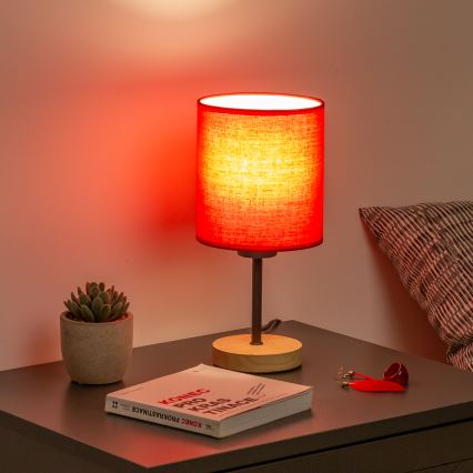 Brilagi - Namizna svetilka NUBILA WOOD 1xE27/25W/230V hrast/rdeča