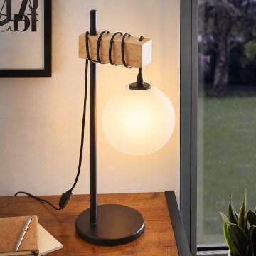 BRILAGI - Namizna svetilka WOOD GLASS 1xE27/40W/230V rjava/črna/bela