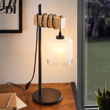 BRILAGI - Namizna svetilka WOOD GLASS 1xE27/40W/230V rjava/črna/bela