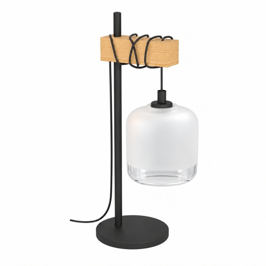 BRILAGI - Namizna svetilka WOOD GLASS 1xE27/40W/230V rjava/črna/bela