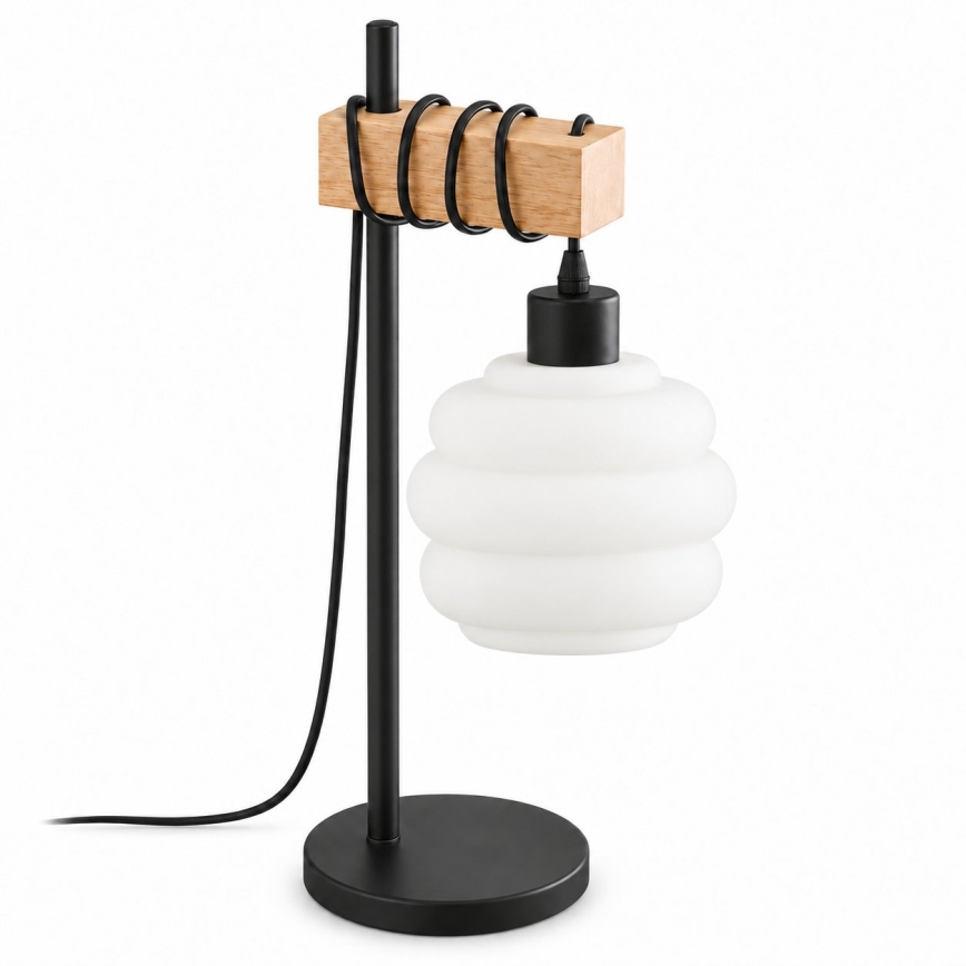 BRILAGI - Namizna svetilka WOOD GLASS 1xE27/40W/230V rjava/črna/bela