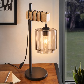 BRILAGI - Namizna svetilka WOOD GLASS 1xE27/40W/230V rjava/črna/bež z dimnim odtenkom