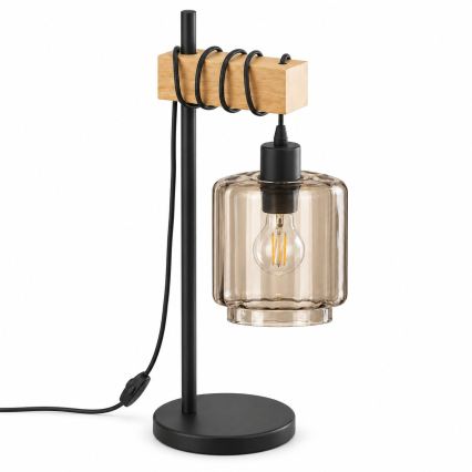 BRILAGI - Namizna svetilka WOOD GLASS 1xE27/40W/230V rjava/črna/bež z dimnim odtenkom