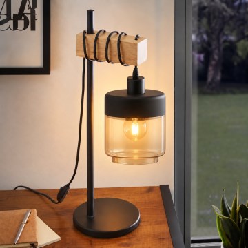 BRILAGI - Namizna svetilka WOOD GLASS 1xE27/40W/230V rjava/črna/bež z dimnim odtenkom