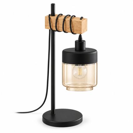 BRILAGI - Namizna svetilka WOOD GLASS 1xE27/40W/230V rjava/črna/bež z dimnim odtenkom