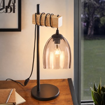 BRILAGI - Namizna svetilka WOOD GLASS 1xE27/40W/230V rjava/črna/dimljena bež