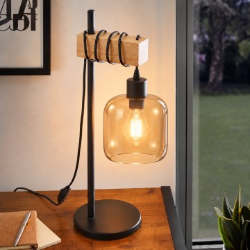 BRILAGI - Namizna svetilka WOOD GLASS 1xE27/40W/230V rjava/črna/dimna rjava