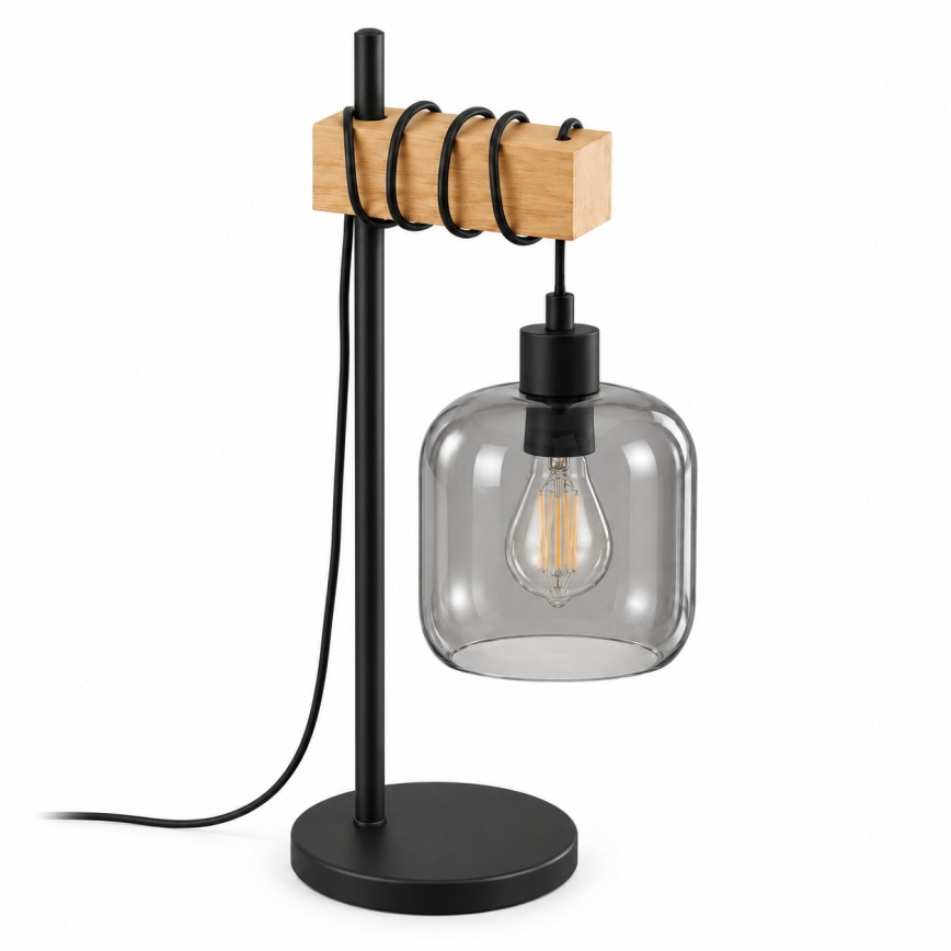 BRILAGI - Namizna svetilka WOOD GLASS 1xE27/40W/230V rjava/črna/dimna siva