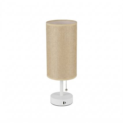 Brilagi - Namizna svetilka z USB-priključkom TABLON 1xE27/25W/230V bela/bež