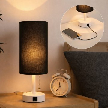 Brilagi - Namizna svetilka z USB priključkom TABLON 1xE27/25W/230V bela/črna