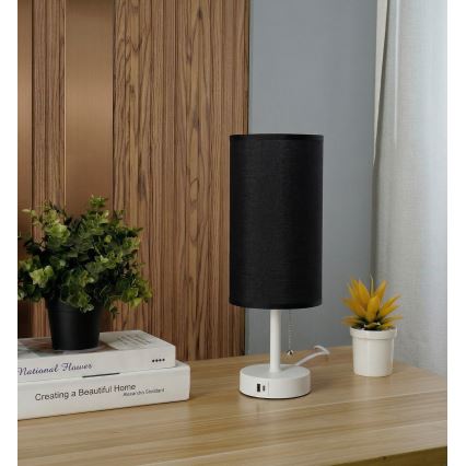 Brilagi - Namizna svetilka z USB priključkom TABLON 1xE27/25W/230V bela/črna