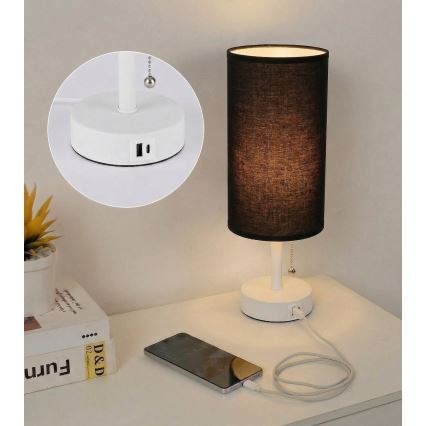 Brilagi - Namizna svetilka z USB priključkom TABLON 1xE27/25W/230V bela/črna