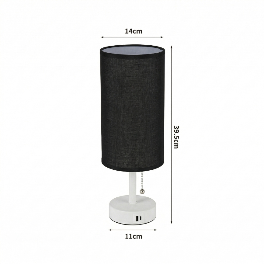 Brilagi - Namizna svetilka z USB priključkom TABLON 1xE27/25W/230V bela/črna