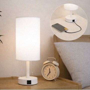 Brilagi - Namizna svetilka z USB priključkom TABLON 1xE27/25W/230V bela