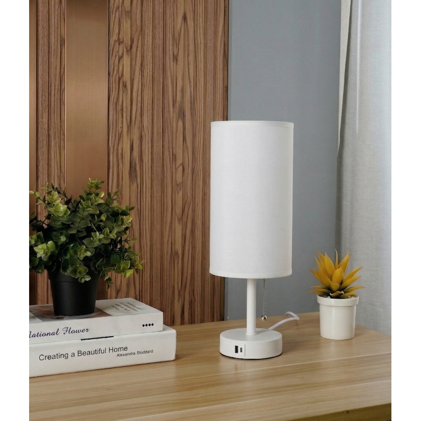 Brilagi - Namizna svetilka z USB priključkom TABLON 1xE27/25W/230V bela