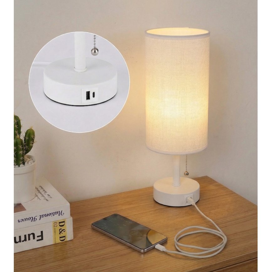 Brilagi - Namizna svetilka z USB priključkom TABLON 1xE27/25W/230V bela