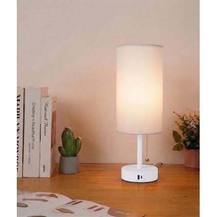 Brilagi - Namizna svetilka z USB priključkom TABLON 1xE27/25W/230V bela