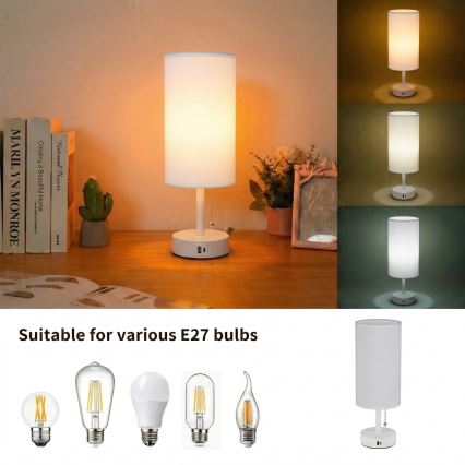 Brilagi - Namizna svetilka z USB priključkom TABLON 1xE27/25W/230V bela