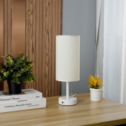 Brilagi - Namizna svetilka z USB-priključkom TABLON 1xE27/25W/230V bela/kremna