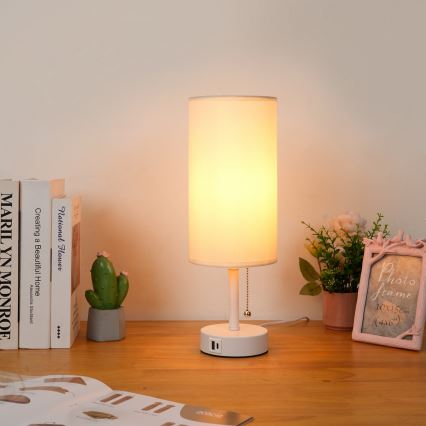 Brilagi - Namizna svetilka z USB-priključkom TABLON 1xE27/25W/230V bela/kremna