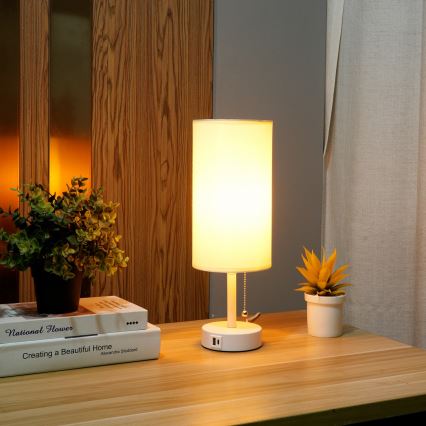 Brilagi - Namizna svetilka z USB-priključkom TABLON 1xE27/25W/230V bela/kremna
