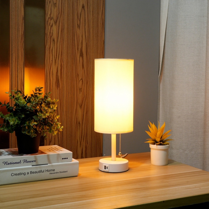 Brilagi - Namizna svetilka z USB-priključkom TABLON 1xE27/25W/230V bela/kremna