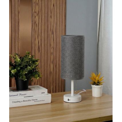 Brilagi - Namizna svetilka z USB-priključkom TABLON 1xE27/25W/230V bela/siva