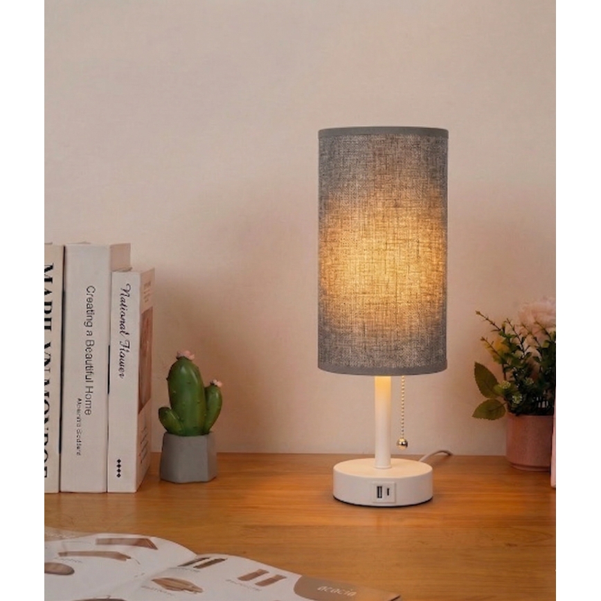 Brilagi - Namizna svetilka z USB-priključkom TABLON 1xE27/25W/230V bela/siva