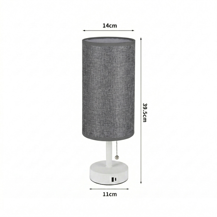 Brilagi - Namizna svetilka z USB-priključkom TABLON 1xE27/25W/230V bela/siva