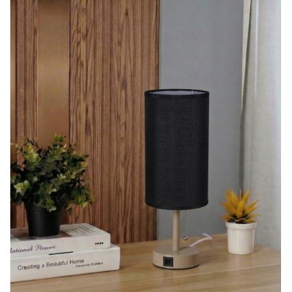 Brilagi - Namizna svetilka z USB priključkom TABLON 1xE27/25W/230V bež/črna