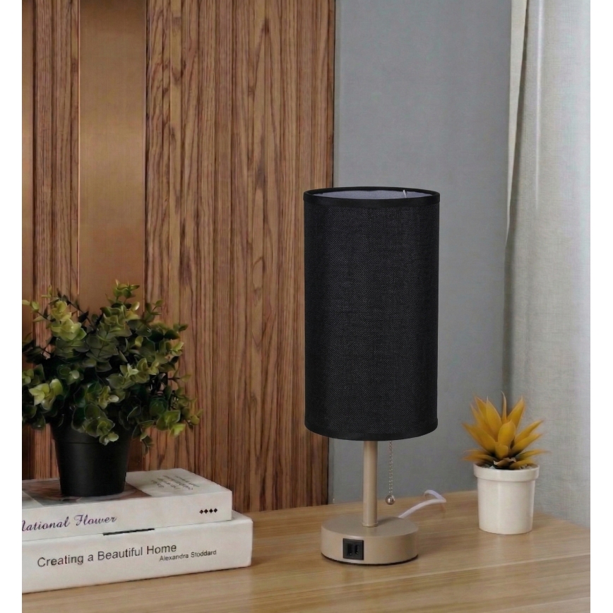 Brilagi - Namizna svetilka z USB priključkom TABLON 1xE27/25W/230V bež/črna