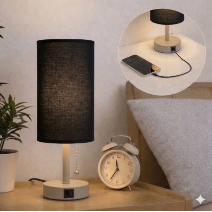 Brilagi - Namizna svetilka z USB priključkom TABLON 1xE27/25W/230V bež/črna