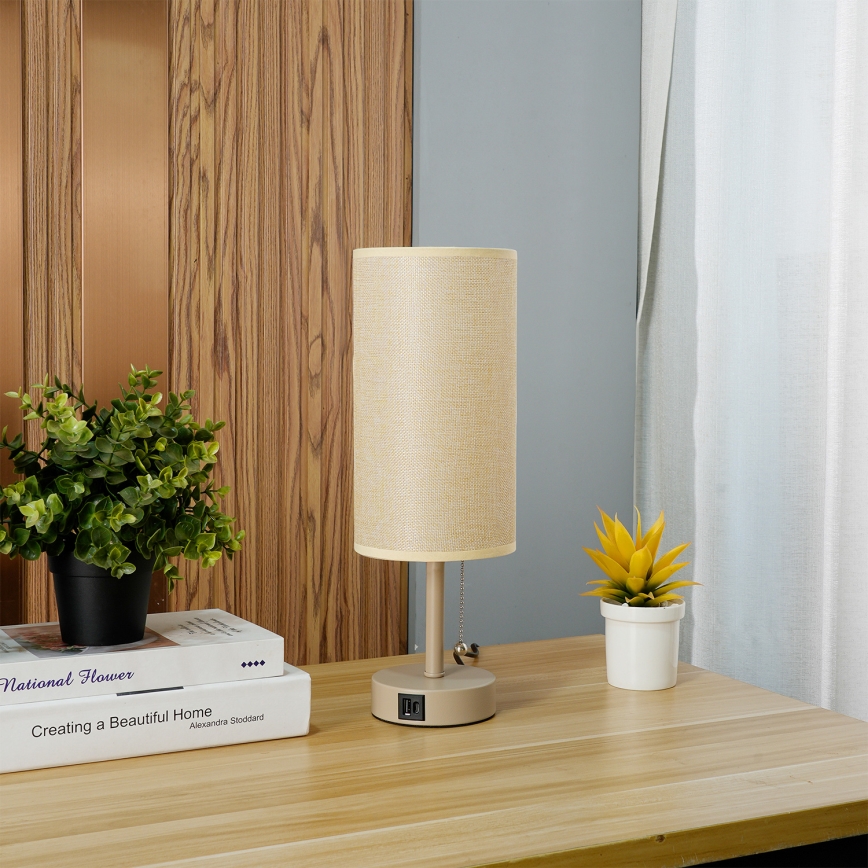 Brilagi - Namizna svetilka z USB-priključkom TABLON 1xE27/25W/230V bež