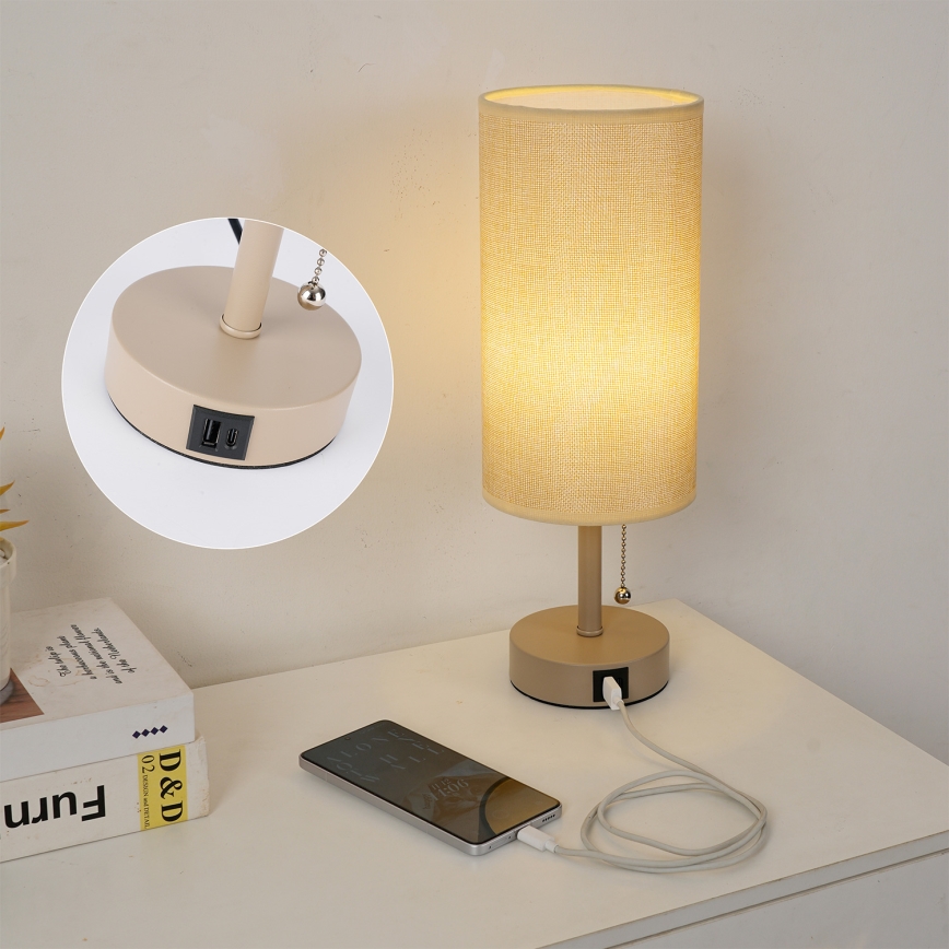 Brilagi - Namizna svetilka z USB-priključkom TABLON 1xE27/25W/230V bež