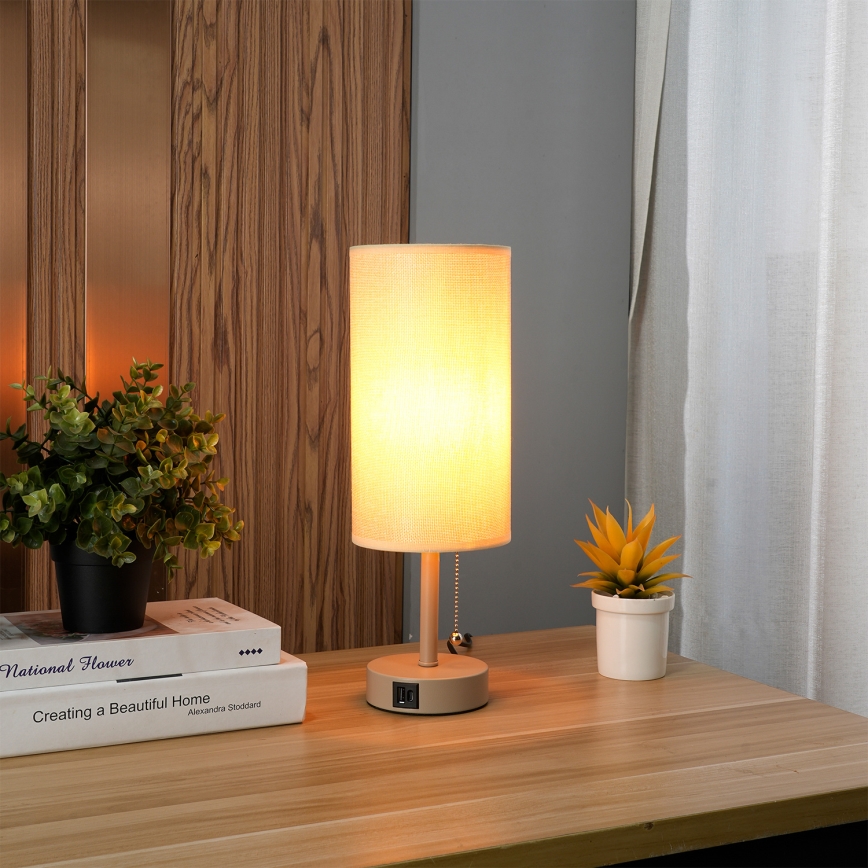 Brilagi - Namizna svetilka z USB-priključkom TABLON 1xE27/25W/230V bež