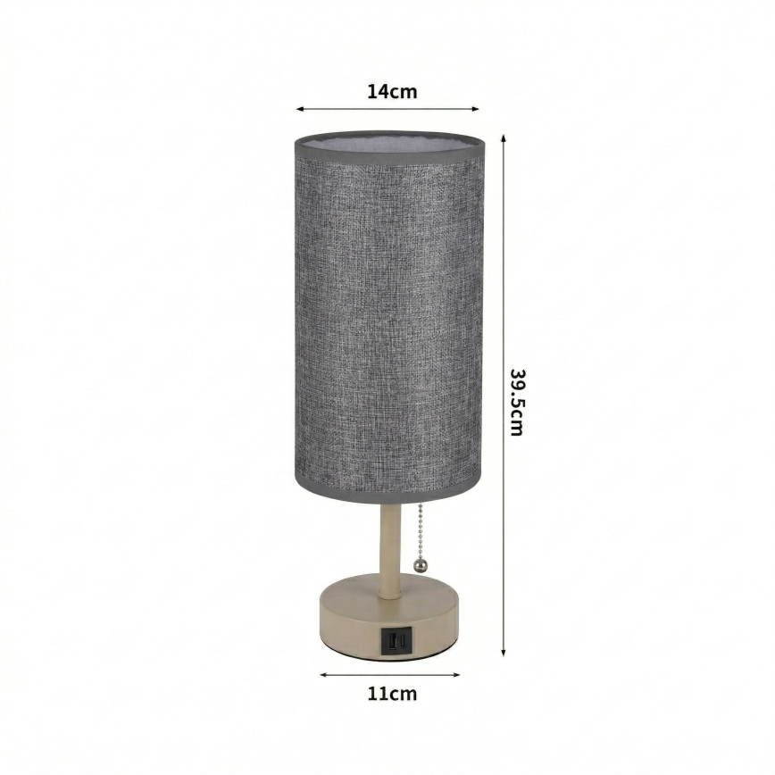 Brilagi - Namizna svetilka z USB-priključkom TABLON 1xE27/25W/230V bež/siva