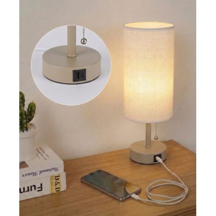 Brilagi - Namizna svetilka z USB-priključkom TABLON 1xE27/25W/230V bežna/bela