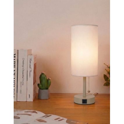 Brilagi - Namizna svetilka z USB-priključkom TABLON 1xE27/25W/230V bežna/bela