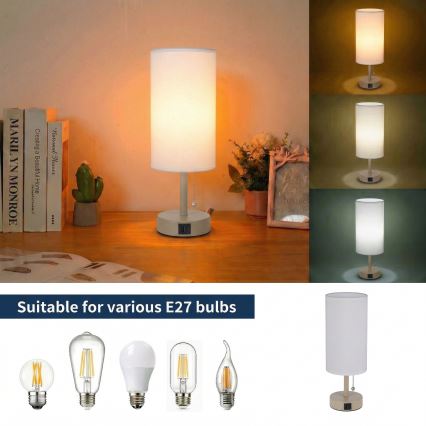 Brilagi - Namizna svetilka z USB-priključkom TABLON 1xE27/25W/230V bežna/bela