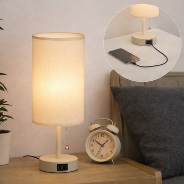 Brilagi - Namizna svetilka z USB-priključkom TABLON 1xE27/25W/230V bežna/kremna