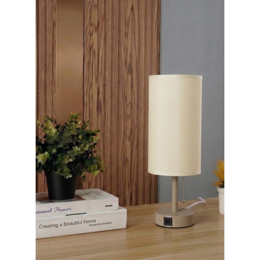 Brilagi - Namizna svetilka z USB-priključkom TABLON 1xE27/25W/230V bežna/kremna