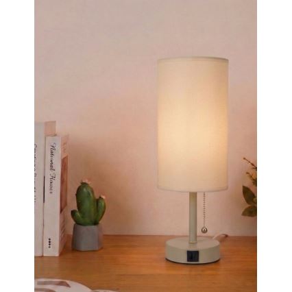 Brilagi - Namizna svetilka z USB-priključkom TABLON 1xE27/25W/230V bežna/kremna