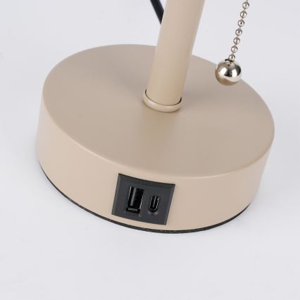 Brilagi - Namizna svetilka z USB-priključkom TABLON 1xE27/25W/230V bežna/kremna