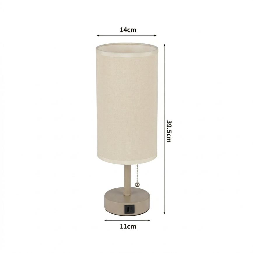 Brilagi - Namizna svetilka z USB-priključkom TABLON 1xE27/25W/230V bežna/kremna