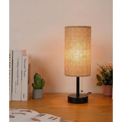 Brilagi - Namizna svetilka z USB-priključkom TABLON 1xE27/25W/230V črna/bež