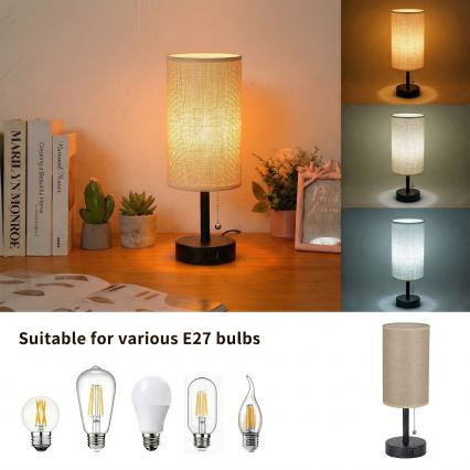 Brilagi - Namizna svetilka z USB-priključkom TABLON 1xE27/25W/230V črna/bež