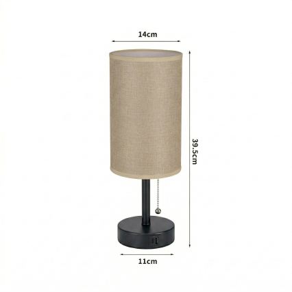 Brilagi - Namizna svetilka z USB-priključkom TABLON 1xE27/25W/230V črna/bež