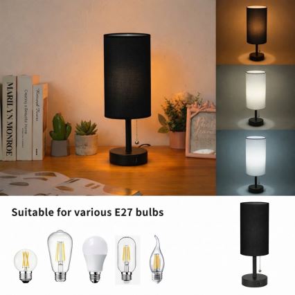 Brilagi - Namizna svetilka z USB-priključkom TABLON 1xE27/25W/230V črna