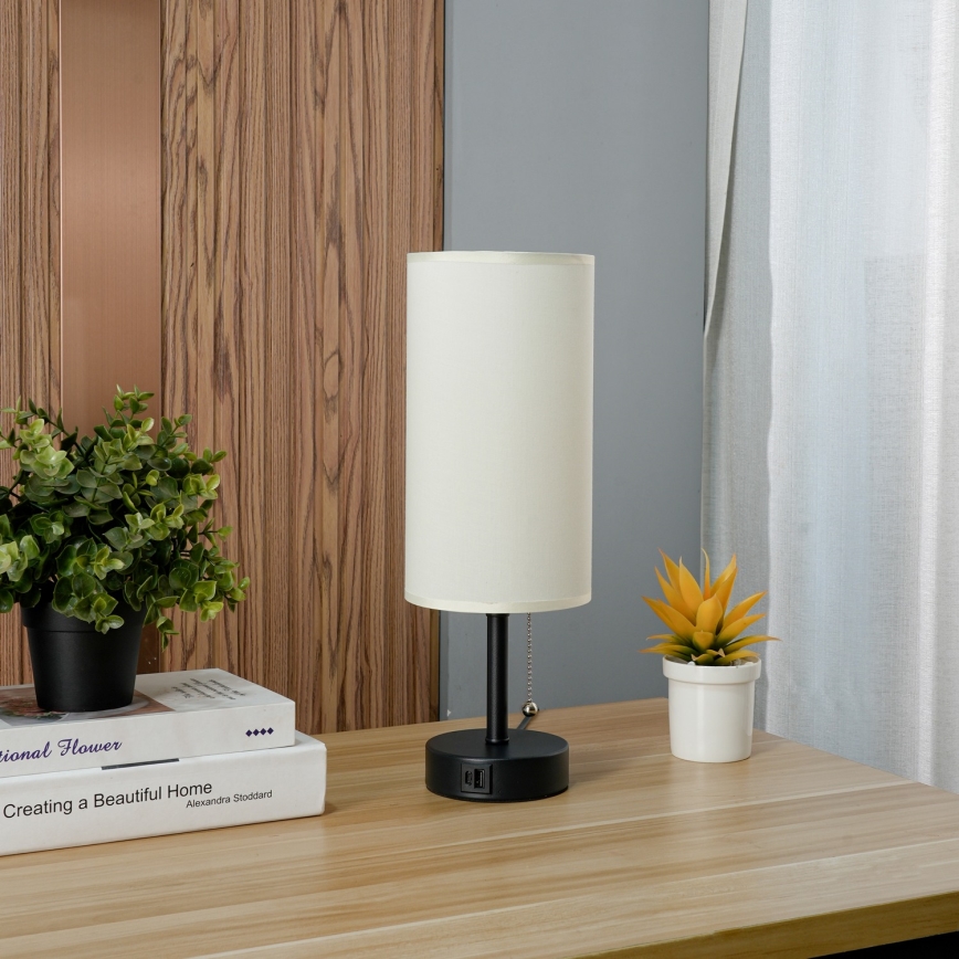 Brilagi - Namizna svetilka z USB-priključkom TABLON 1xE27/25W/230V črna/kremna